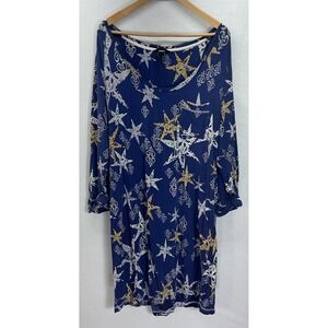 Soma Nightgown Womens XL Blue Diamond Star Pattern Stretch Cotton Modal Pajamas‎